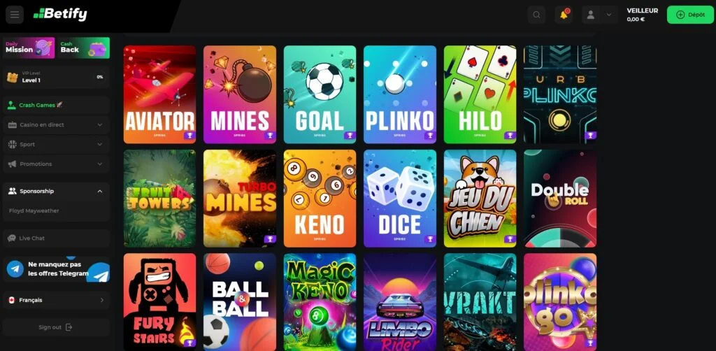 Betify Casino desktop view