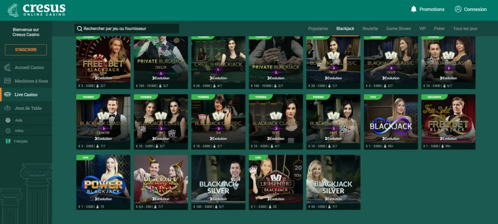 Crésus Casino mobile view