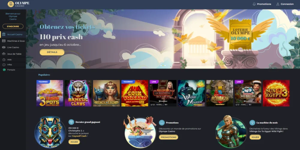 Olympe Casino mobile view