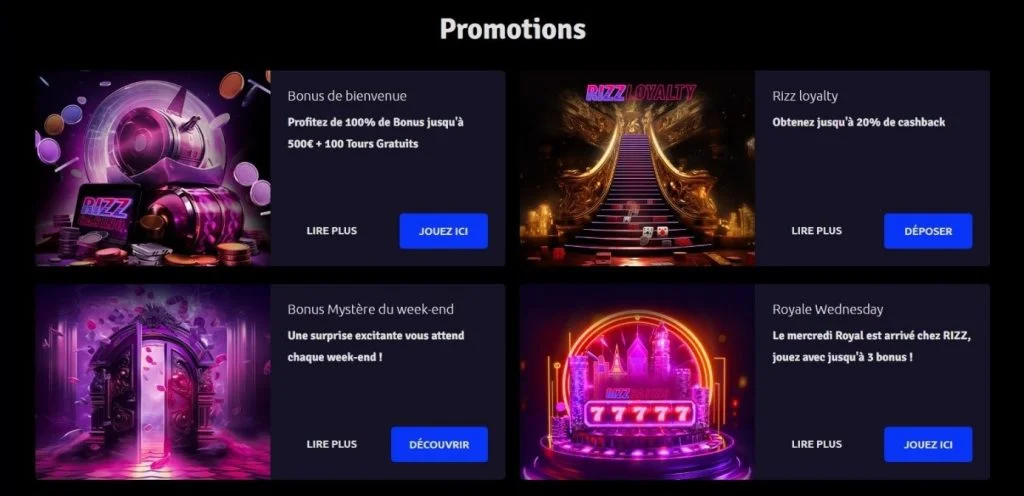 Rizz Casino desktop view