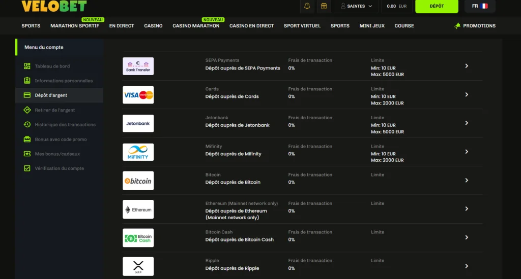 Velobet Casino desktop view