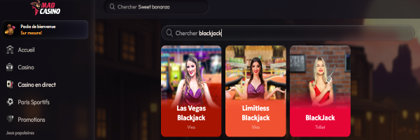 jeux blackjack en direct mad casino