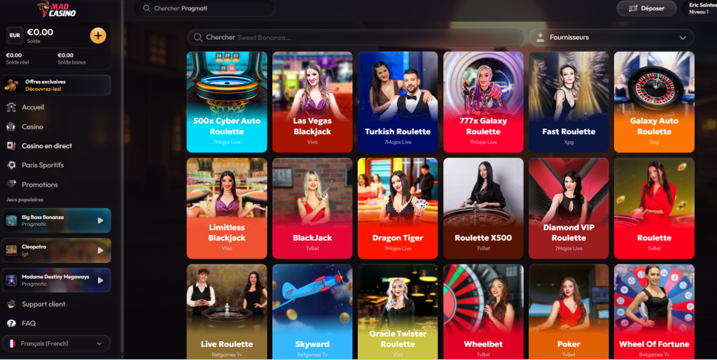 jeux en direct mad casino