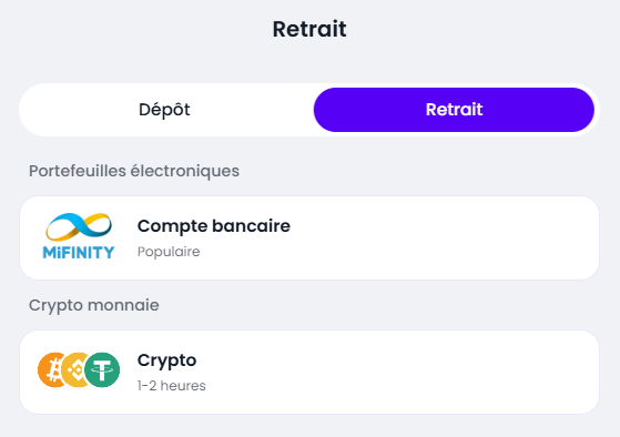 Retraits sur Slott Casino