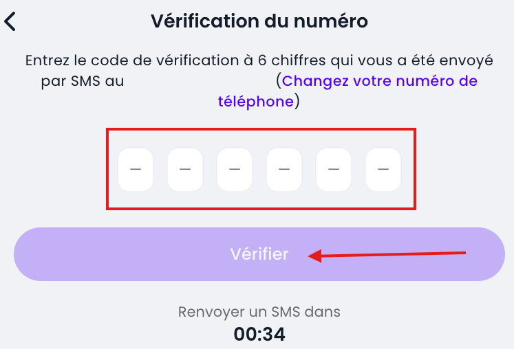 Slott reception code de validation à 6 chiffres