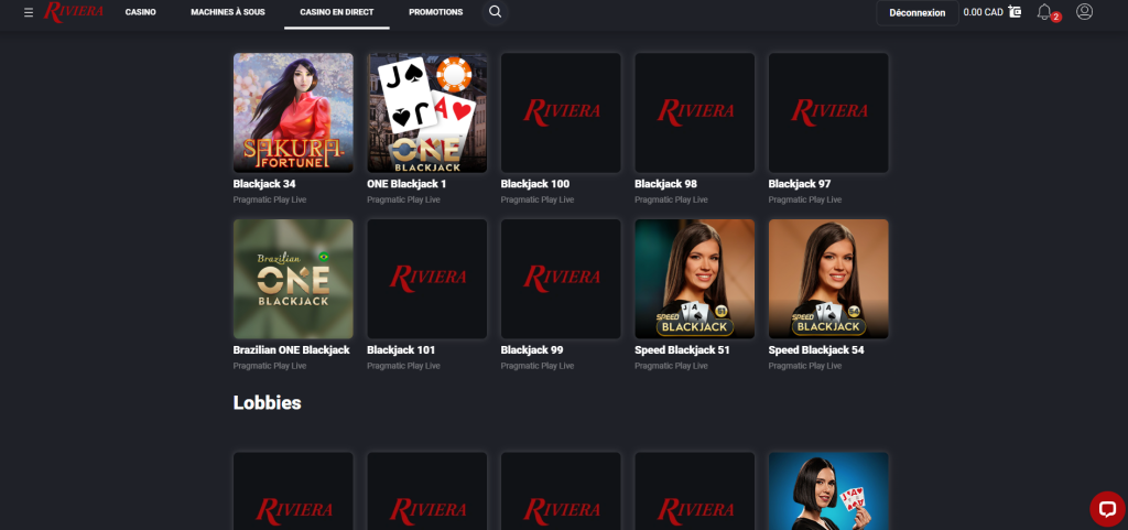 jeux casino en direct sur riviera